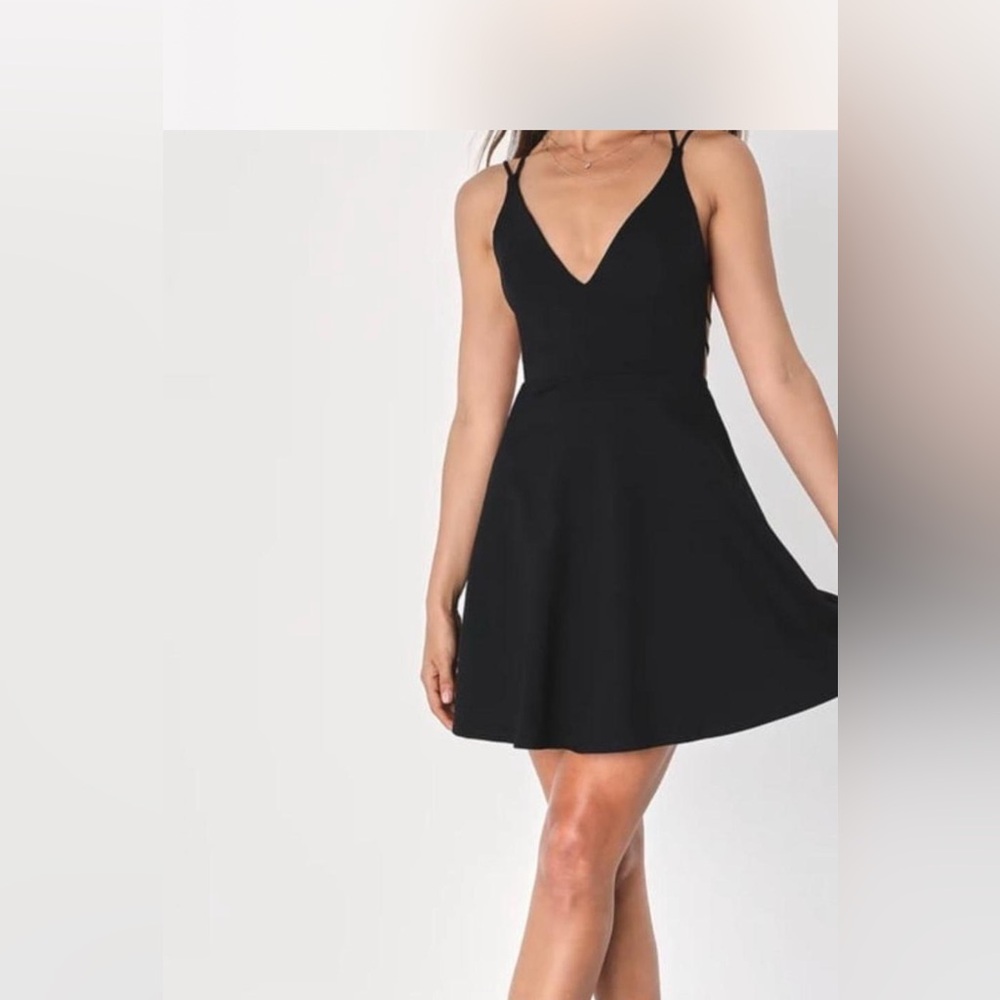 Lulus Believe in Love Black Backless Skater Dress.  Size XS